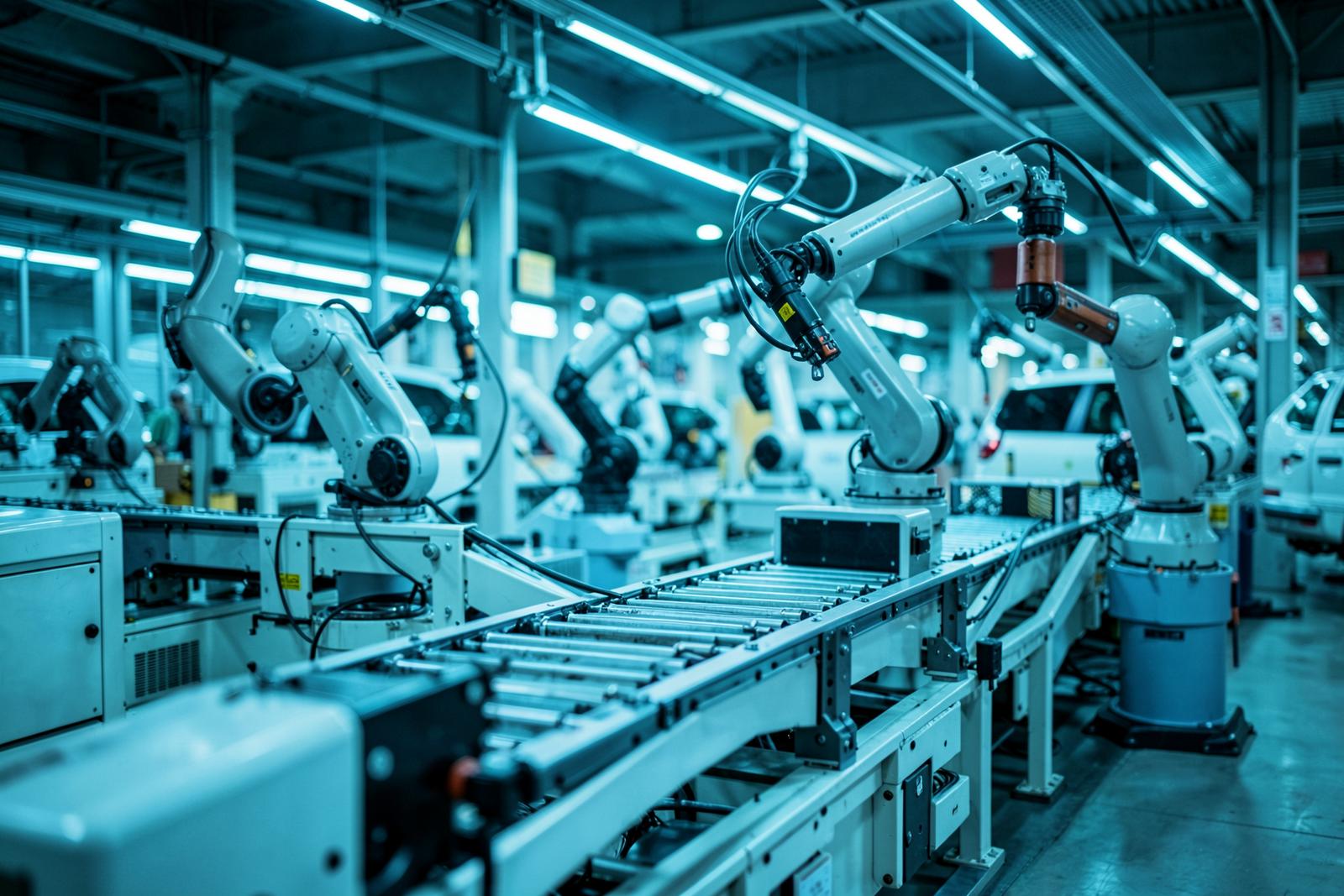 Linha de produção automotiva com automação industrial